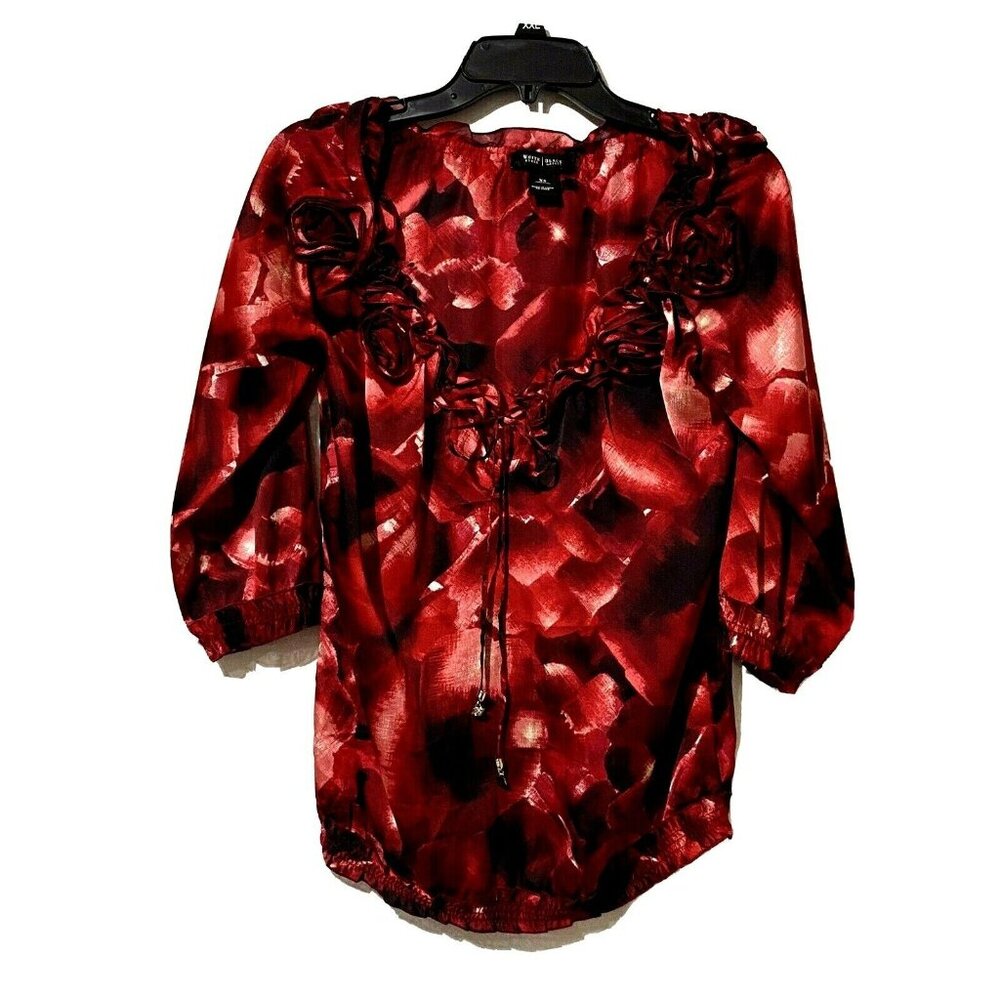 White House Black Market Womens Floral Ruffle Blouse Top Size XS